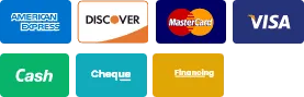 We accept Visa, MasterCard, American Express, Discover, Cash, Checks, and Financing